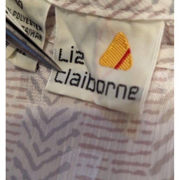 Vintage 80s Blouse Gray Pink Cream Stripe Print Pleated Top Shirt Misses Size 10 - Picture 5 of 7